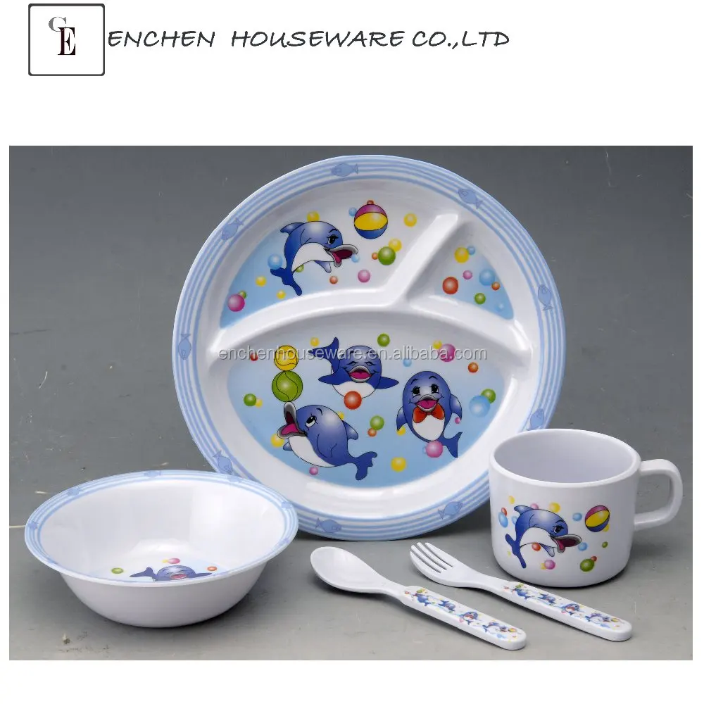 Unbreakable Kids Baby Melamine Tableware Divided School Canteen Plate Mugs Cups Dinner Sets