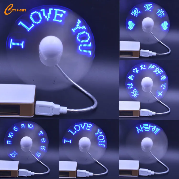 Best Selling LED Programmable Message Mini Flashing usb flashing light fan With CD