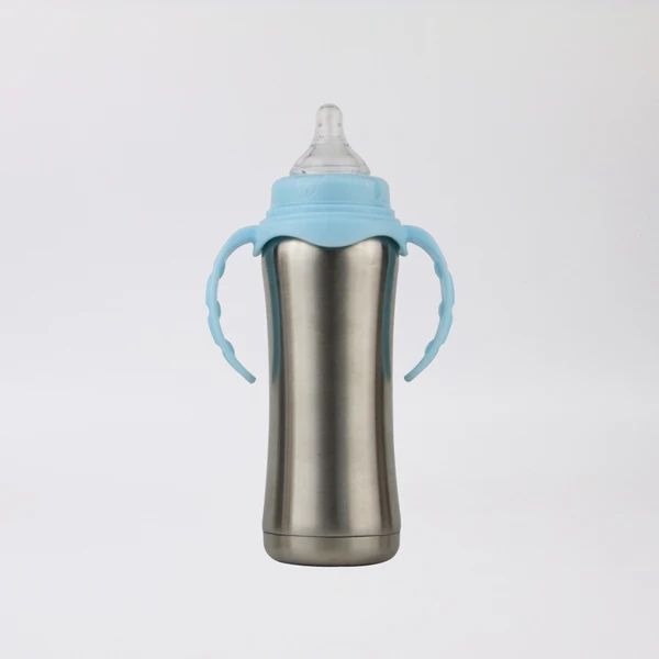 
BPA Free 8oz double wall insulated thermos stainless steel baby feeding drink milk bottle with silicone nipple 