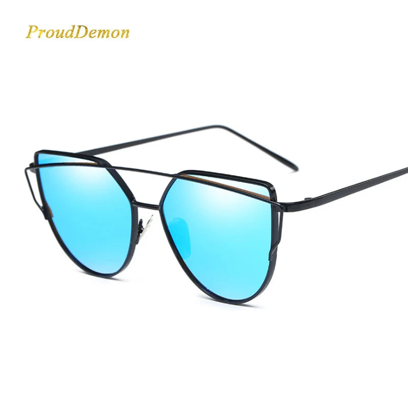 2021 Women Fashion Metal Frame Colorful Mirror Lenses Cat eye Sunglasses 2020