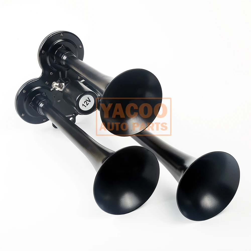 12v 3 Trumpets Iron Chrome Electronically Controlled Dual Air Horn Compressor Electric for Buses Truck Motorcycle