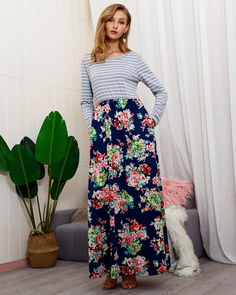 Wholesale 2018 fashion sexy ladies O-neck long sleeve Women Dresses (C18381)