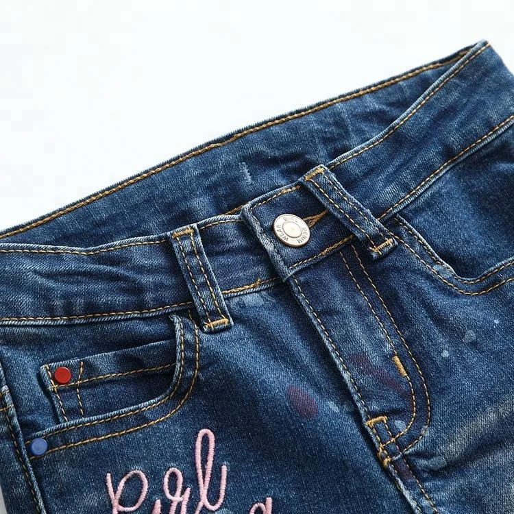 
Wholesale china cheap slim fit color print embroidered children jeans 