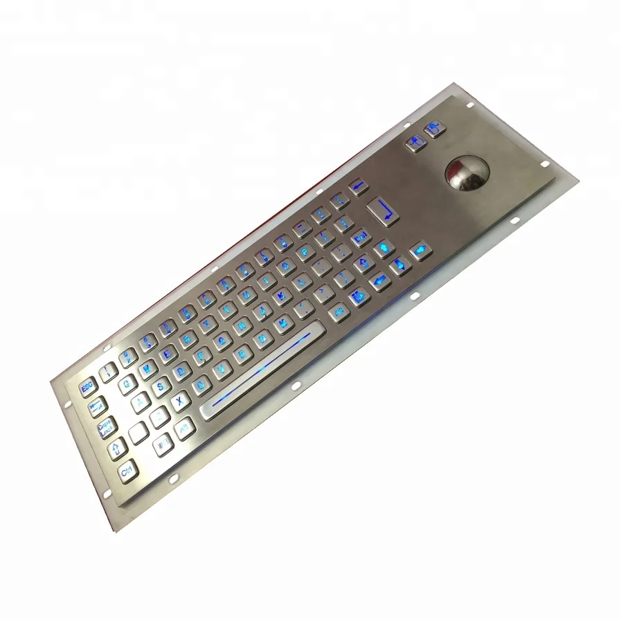 Wholesale high quality IP65 waterproof silver metal trackball keyboard