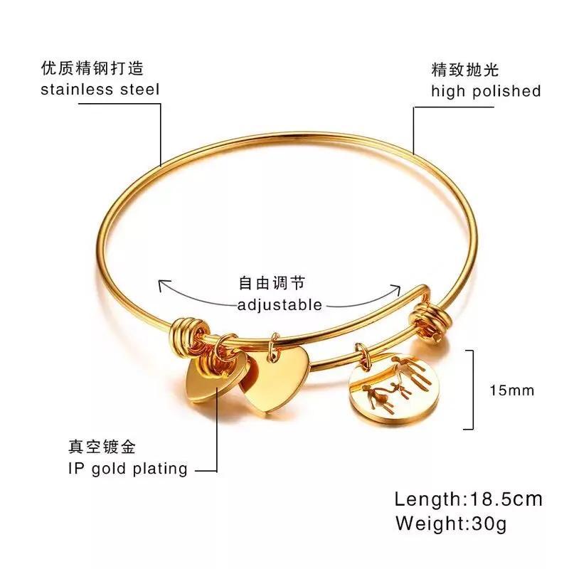 Hot Sale Stainless Free Custom LOGO Charms Dangle Adjustable  Bracelet Wholesale for Cheap Price