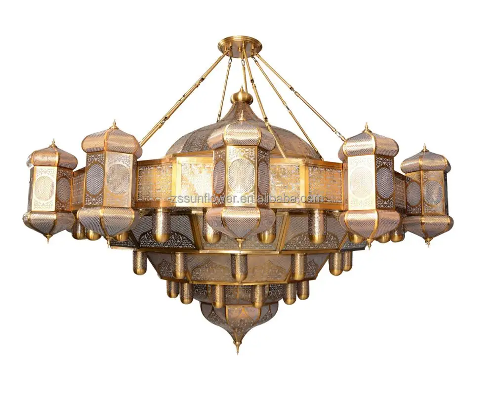 Arabic Fancy Antique Brass Mosque Project Chandelier Hot Sell Hotel Lighting  Large Lamp