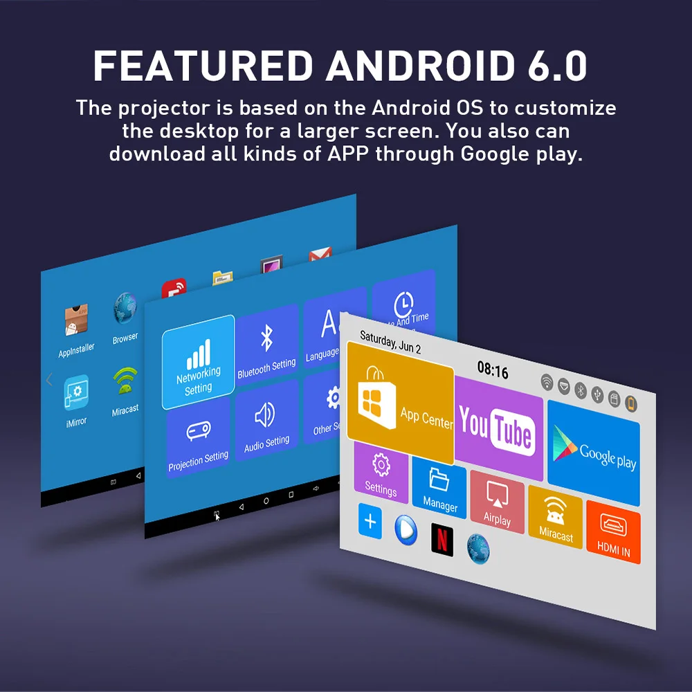 Salange Best Smart Mobile Phone Projector with Mini Body Design and Touch Panel 150 ANSI LM Brightness Support 4K Video Android