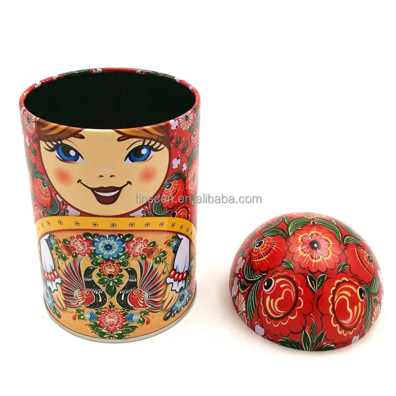 Traditional tin doll shaped tea box for souvenir