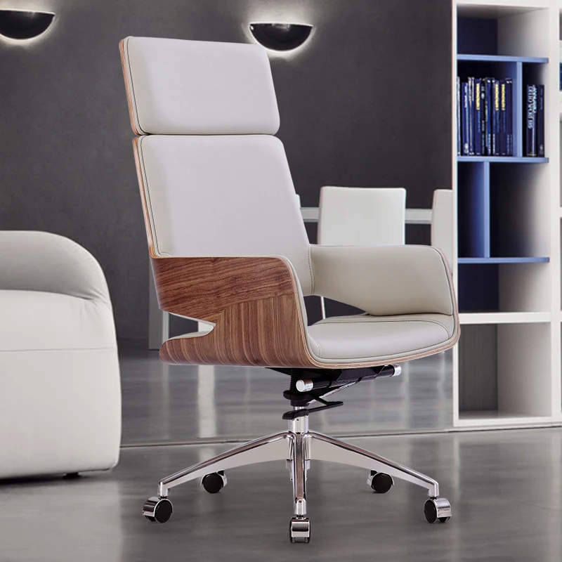 HE512 Foshan Modern Genuine Leather Designer Wood Arm Office Director Aviator Chair Executive