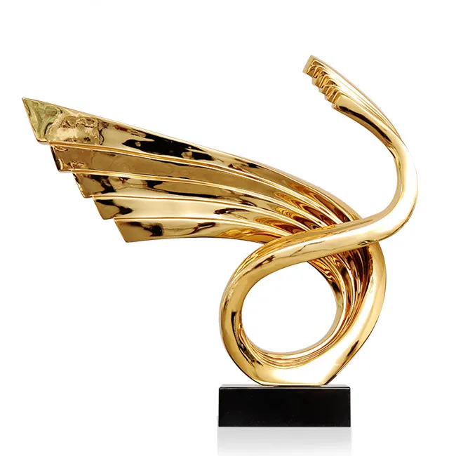 Top Grade Quality Indoor Hand Carved Shining Electrosilvering Wings Abstract Art Sculpture