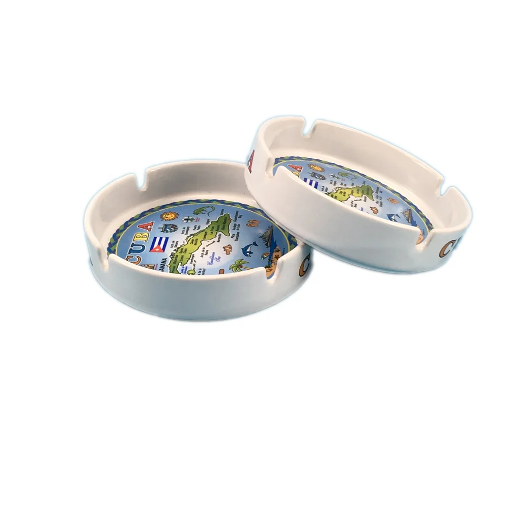 wholesale low cost fine quality ceramic ashtray with printing