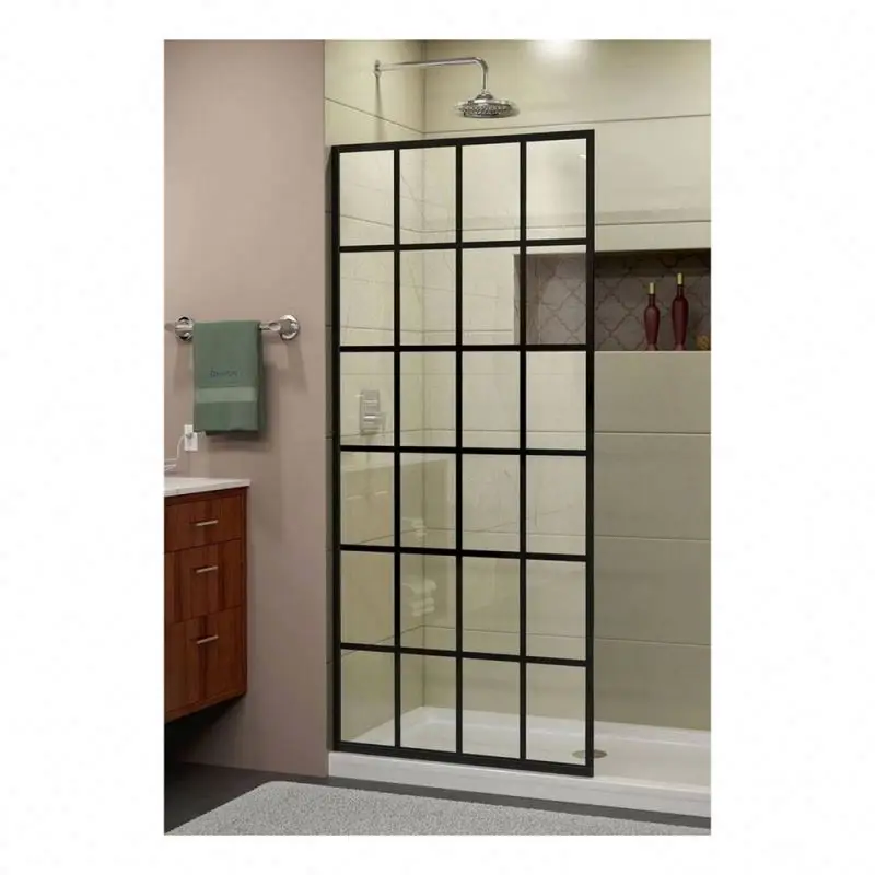
Bathroom Freestanding Frameless 10mm Sliding Glass Hanging Rollers Walk-in Shower Door 