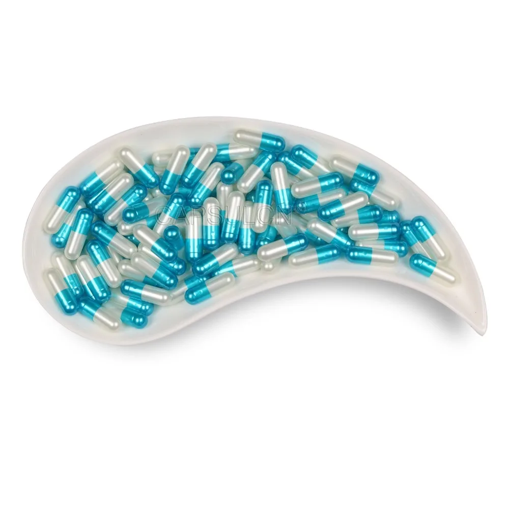 Size 1 Metallic Blue White Pearlescent Gelatin Capsules