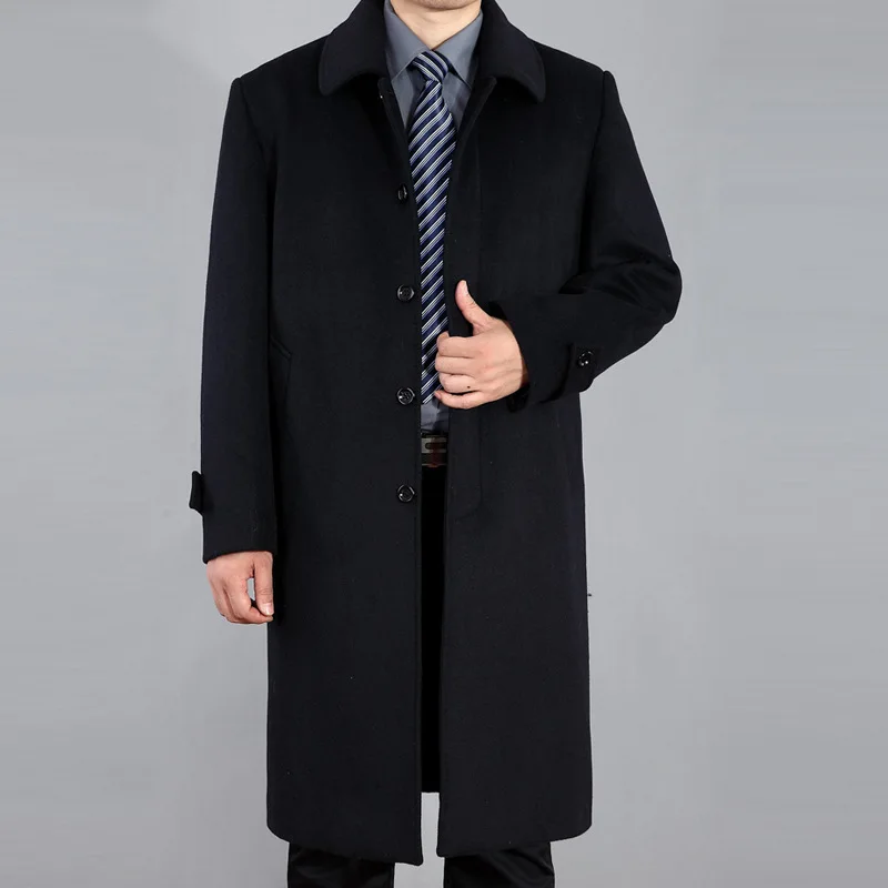 2021 Fashion High Quality Black Cashmere Men Winter Casual Plus Size Long Wool Trench Coat