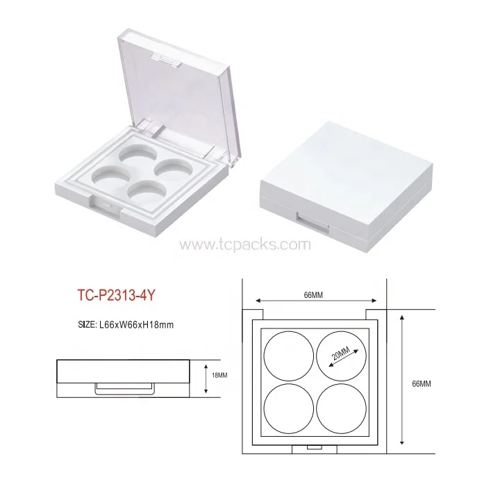 cosmetic packaging custom logo 4 color empty plastic square compact eyeshadow palette  glitter powder case