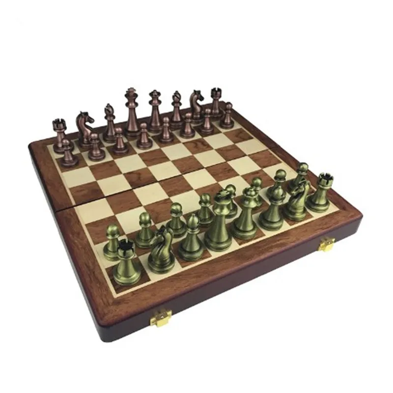 High Quality Classic Zinc Alloy Chess Pieces Wooden Chessboard Chess Game Set With King Height 6.7cm Outdoor Game Gift