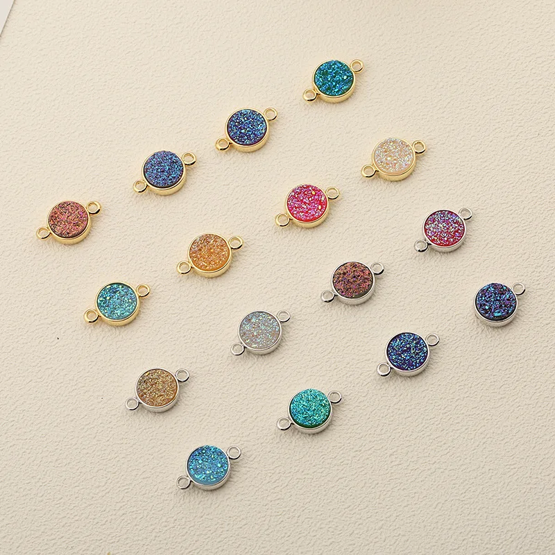 DIY Round Natural Druzy Pendants With Electroplated Gold Edge Druzzy Drusy Geode Dainty Charms Wholesale Supplies Handmade