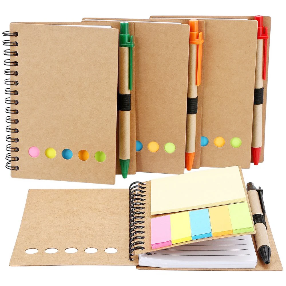 Eco Friendly Craft Paper Sticky Notes Custom Logo Printed Label Sticker Memo Note Pad With Pen