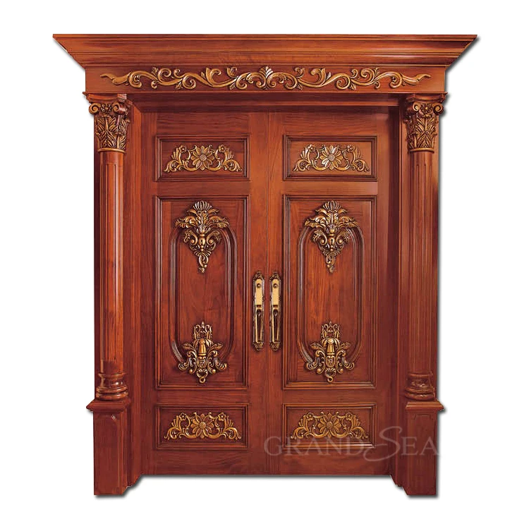
Luxury Design Exterior Waterproof Solid Oak Double Carved Wooden Doors 