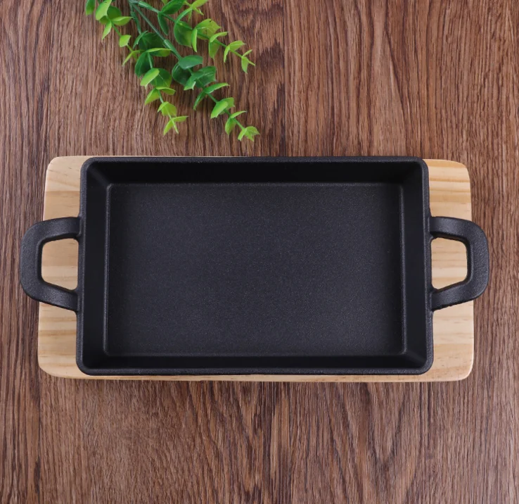 Square Korean Grilled Plate Double Ear Cast Iron Plate