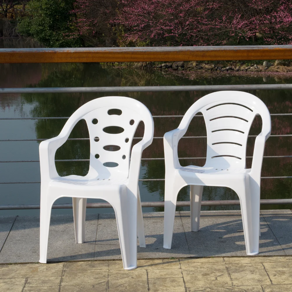 China factory party patio garden outdoor furniture polypropylene pp resin cheap monoblock white plastic chair with arms