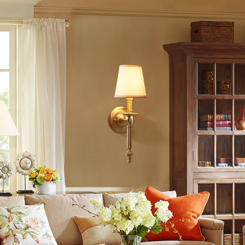 Zhongshan Lighting Cheap Antique Brass Fabric indoor Wall Lamp For Home Decoration