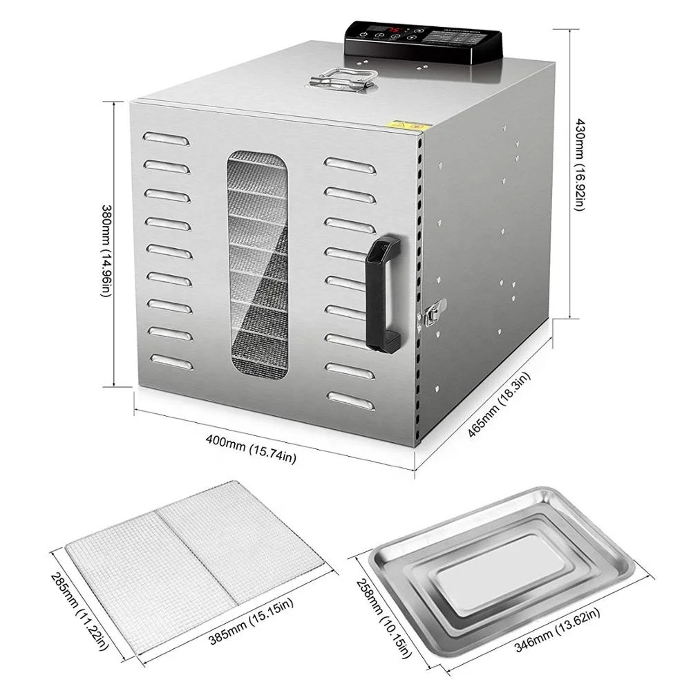 Digital 24 hours timer  10 Trays commercial stainless steel Food Dehydrator with visual door