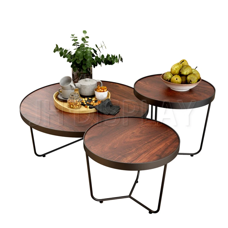 
Modern Simple And Stylish Metal Base Round Solid Wood Side Table 