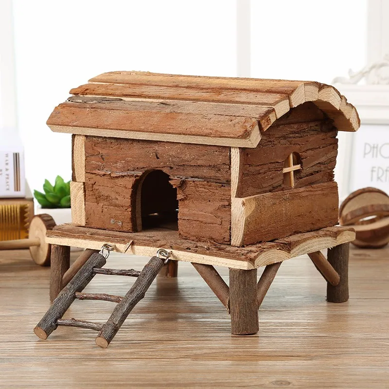 Natural pine wood hamster cage wooden hedgehog cage rabbit hideout small animal playground