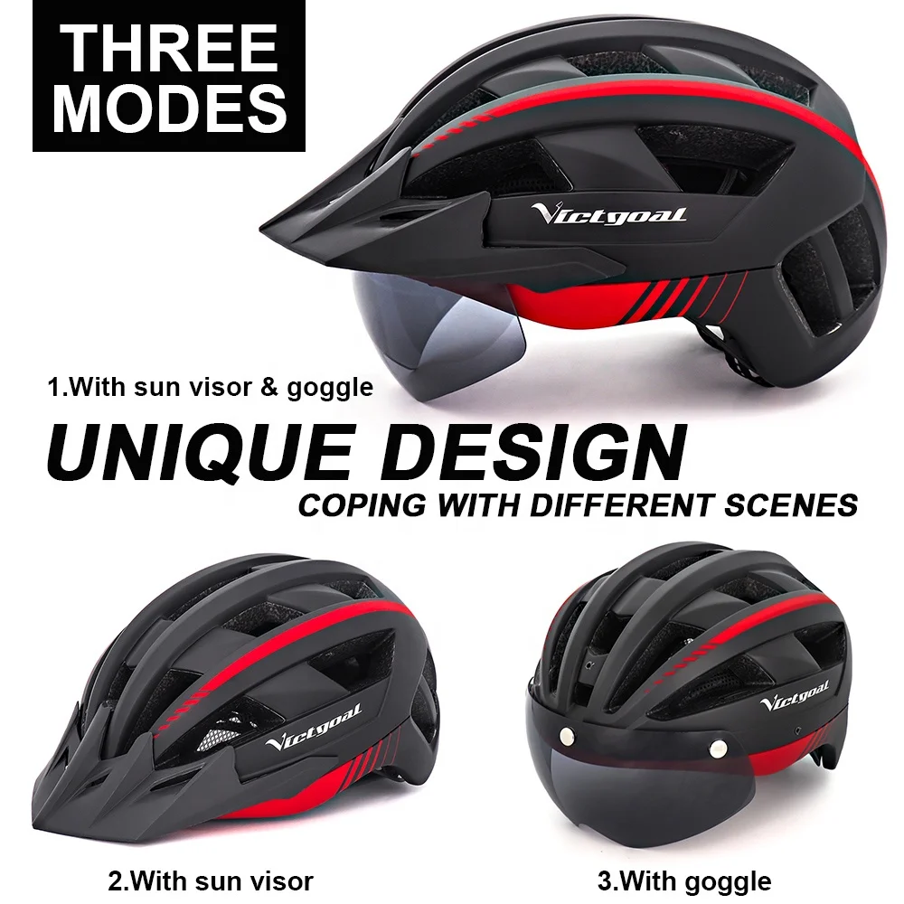 VICTGOAL Bike Helmet Led Flashlight MTB Cycling Helmet Sun Visor Goggles