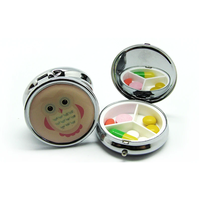 Wholesale custom round cute decorative acrylic mini metal pillbox/pill box