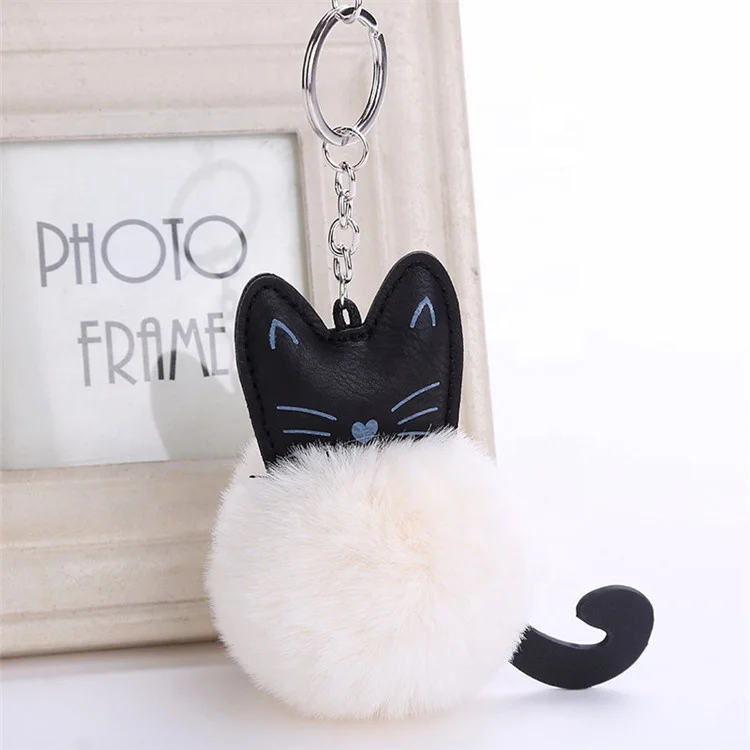 Women Fluffy Cat New Creative Fur Pom Pom Keychain kitten Key Chain Fur Key Holder Cover