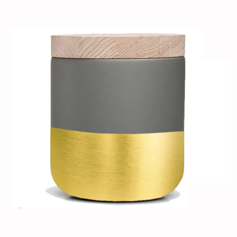 With Lid Round Shape Bottom Gold Plate Glazed Ceramic Candle Jar