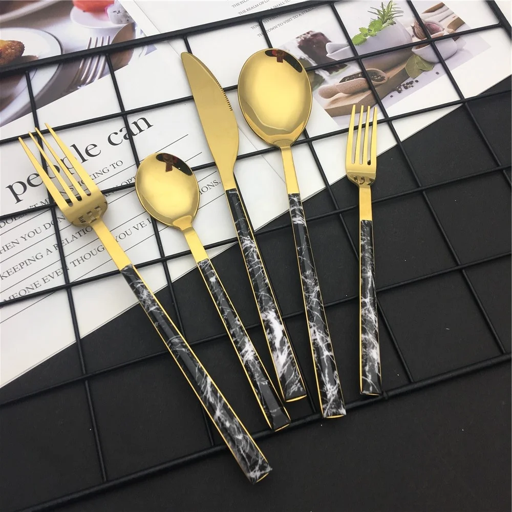 Full tag hotel cutlery tableware for table setting gold Besteck inox cubiertos couverts 24pcs stainless steel dinnerware sets