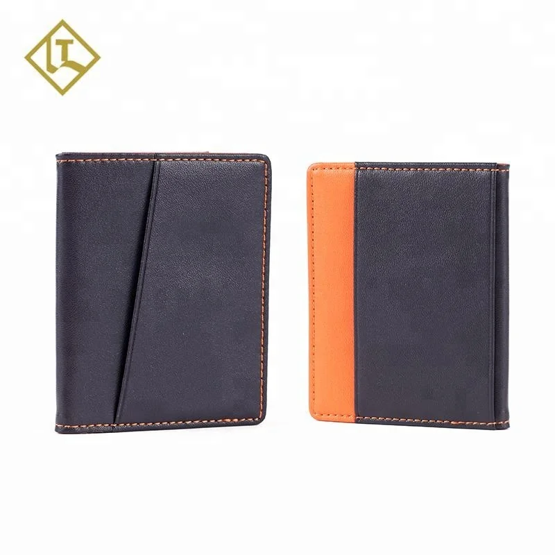 
Bifold slim ultra thin printing embossed logo minimalist handmade custom card holder fashion genuine mens leather wallet 