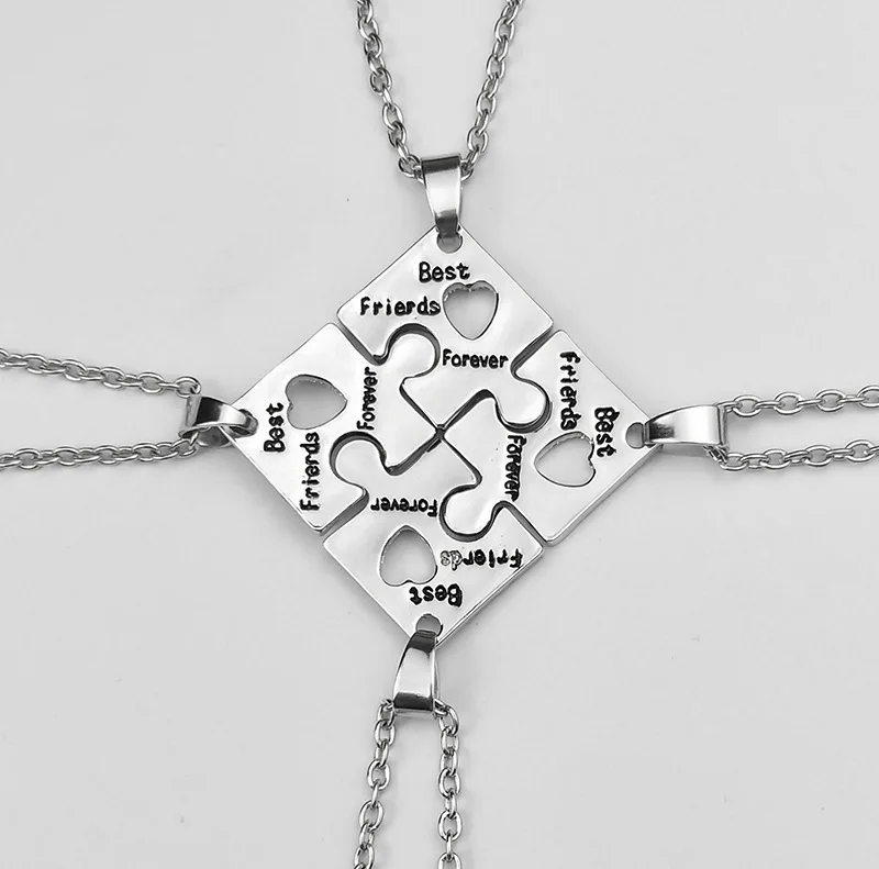 BFF Necklaces For 4 best friends forever Puzzle charm Necklace women Friendship Necklace Bestfriend Family Jewelry Gift women