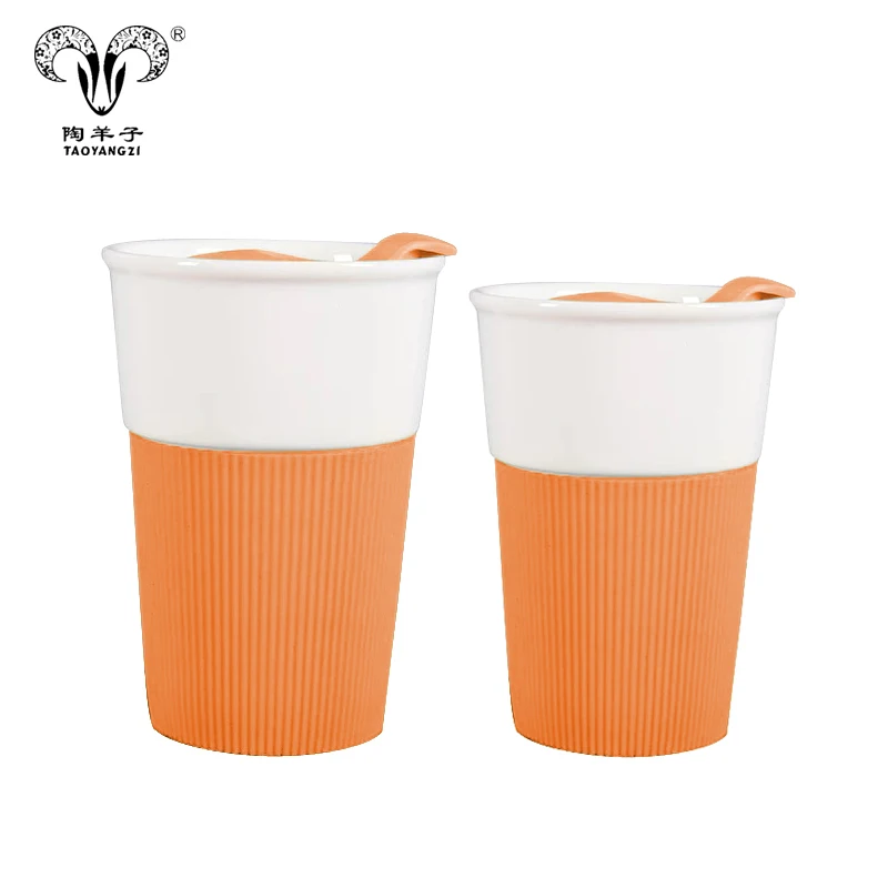hot sale Ceramic mug with silicone lid and sleeve travel cup