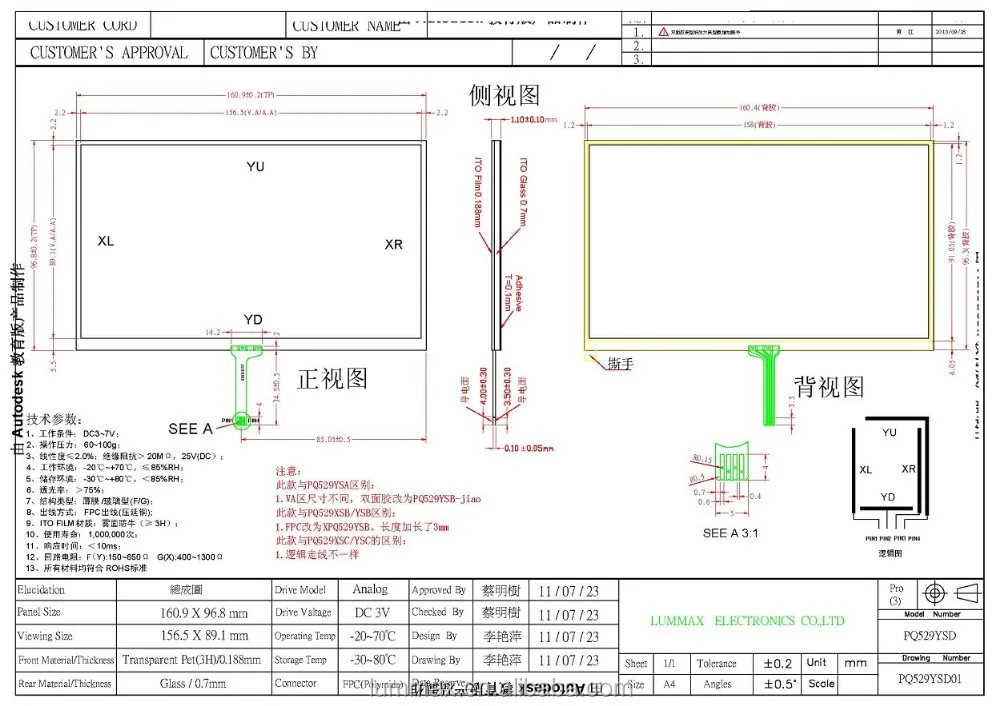 7 Inch Resistive Touch Screen (Size: 160.9(w) *96.8 (h) mm)