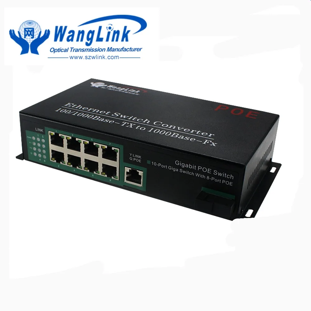 Wanglink 1000Mbps Multi-Window Dual Fiber 8-Port 48V PoE Switch