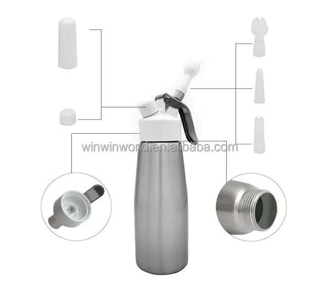 Professional Aluminum Whipped Cream Dispenser 1 Pint Gourmet Whipper Stainless Steel Decorating Nozzles + 3 pcs Plasti
