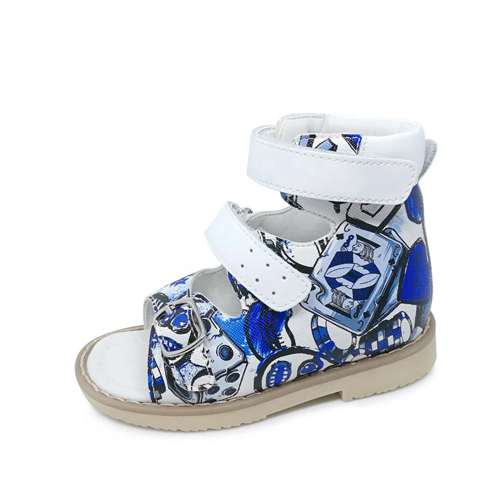 Colorful boys and girls medical patent leather sandals shoes for kids orthopedic shoes for club foot