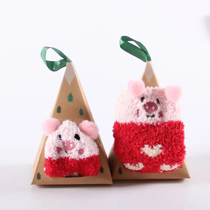 Cute Animal Pattern Winter Fleece Baby Socks with Triangle Gift Box Free Size for Kid Toddlers and Christmas
