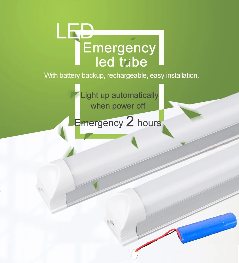 T8 Integrated Battery Backup LED Tube Rechargeable Battery Powered Emergency LED Tube Light