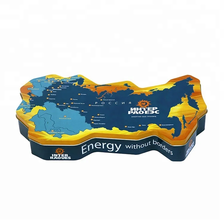 Russian Design Irregular map shape cookie & cake tin box with plastic tray