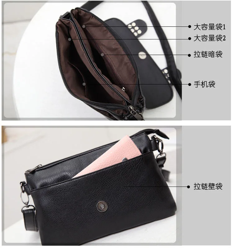 Bag Female Leather Handbags Rivet Black Skull PU Shoulder Bag Ladies Purse