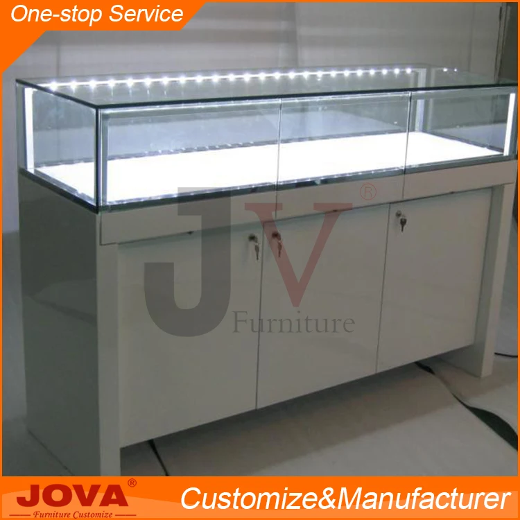 Custom made used jewelry display cases, modern wooden mirror jewelry display cabinet, glass jewellery showroom furniture design