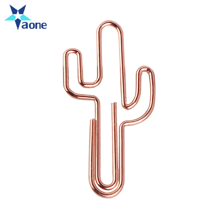 Wholesale Promotional Gifts Custom Gold Plated Cute Metal Cactus Paper Clips Bookmark Binder Clip Decoration