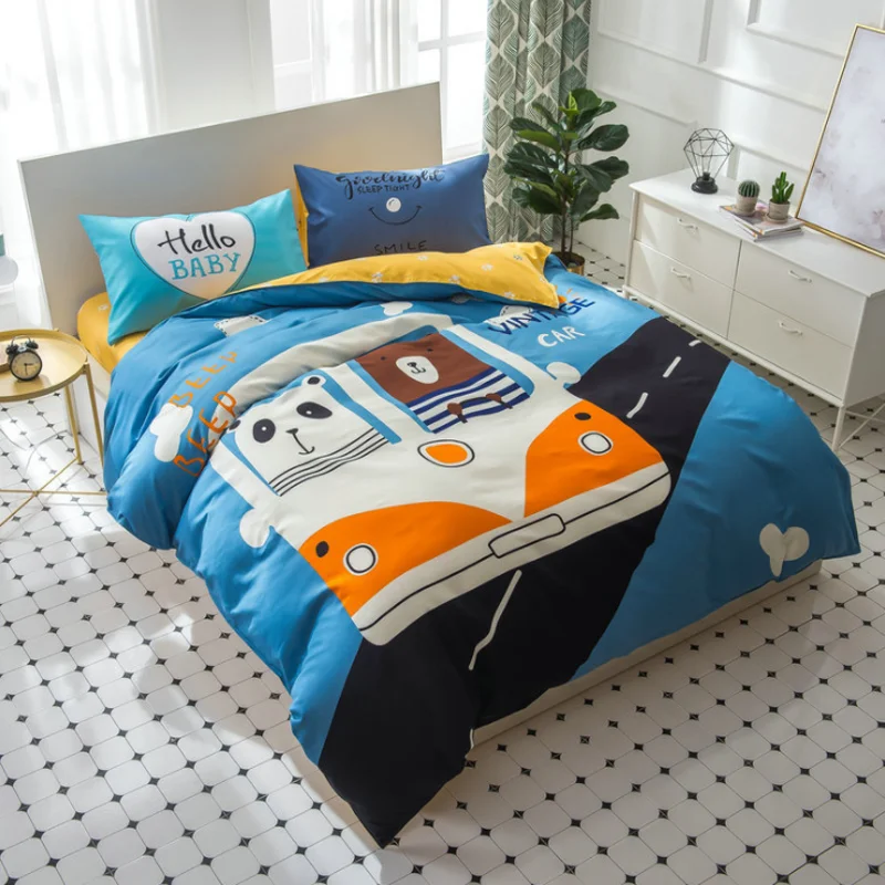 
Nordic style kids cotton 4piece sheets quilt cover cute duck animal cartoon crib bedding set baby bedding set 