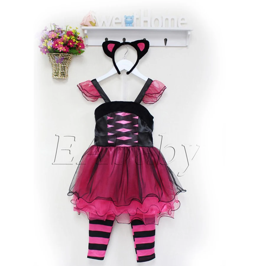 Girl Party Show Dress Cute clothes Kitten Costume include TUTU dress Legging Headband 3 piece set