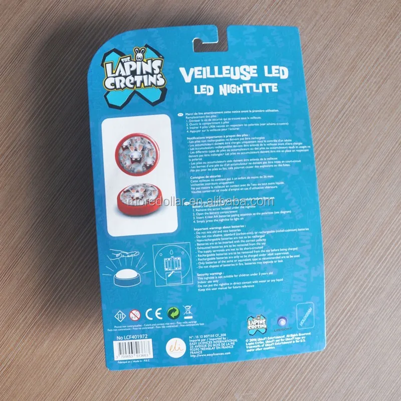 Cartoon image LED push click light round shape AA battery plastic touch light